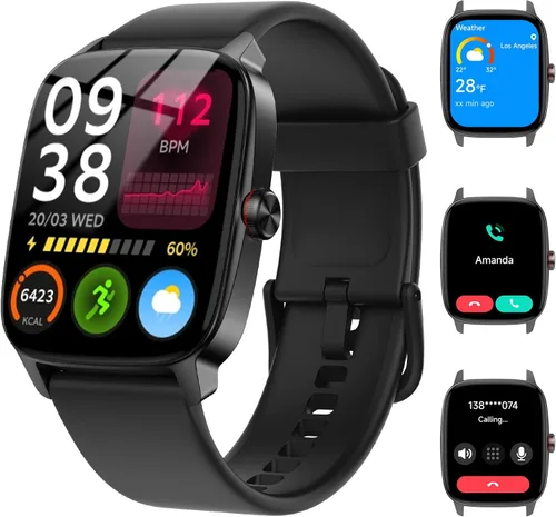 Relojes inteligentes para mujeres y hombres con llamada Bluetooth y voz IA, rastreador de fitness HD de 1.85" con monitor de frecuencia cardíaca,
