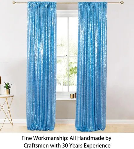 Miniatura 3 de Cortinas de lentejuelas 2 paneles azul bebé 2 pies x 8 pies lentejuelas telón de fondo de lentejuelas cortina de fondo paquete de 2-200113E