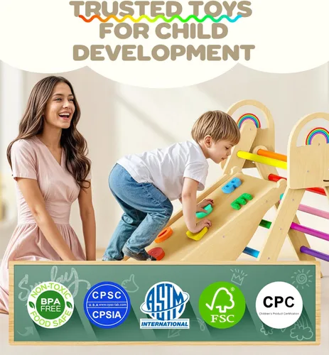 Miniatura 6 de Pikler - Juego de triángulos 9 en 1, juguete de escalada Montessori para niños pequeños, plegable de madera para interiores, gimnasio y escalador