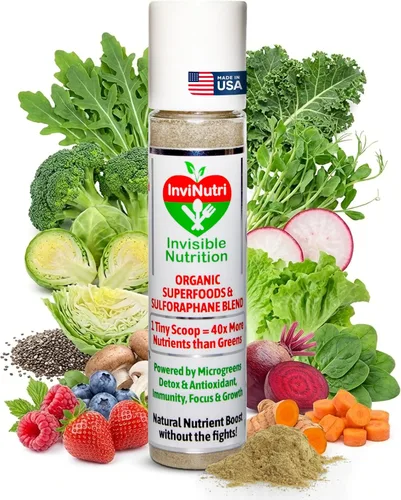InviNutri Superalimento en polvo para comedores sensoriales y quisquillosos. Una cucharada diminuta - 40 veces rica en nutrientes, 30 mg de