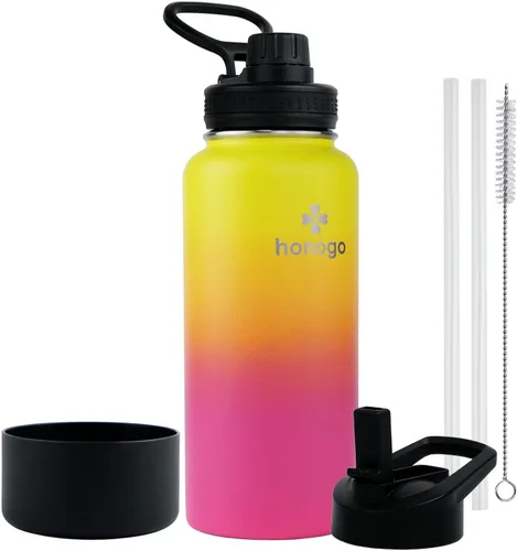 Miniatura 19 de Botella de agua aislada de 64 onzas con tapa de popote y tapa de boquilla, jarra de agua de medio galón de acero inoxidable con mango de paracord