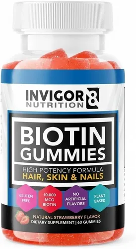 INVIGOR8 Gomitas de biotina de 10000 mcg | Suplemento de biotina para el cabello, piel, uñas, vitaminas para mujeres, hombres y niños, 5000 mcg x2 |