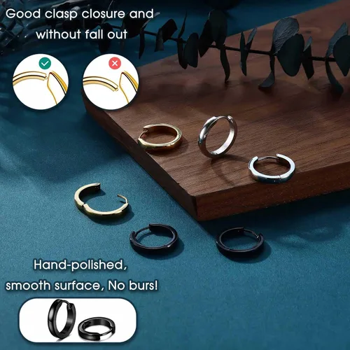 Miniatura 15 de Jstyle Aretes de aro pequeños hipoalergénicos para hombres y mujeres, de acero inoxidable quirúrgico 316L, oro/plata/negro, aretes de aro