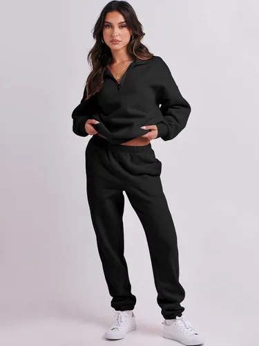 Miniatura 9 de Prinbara Conjunto de sudadera de manga larga con media cremallera para mujer, conjunto de 2 piezas con bolsillos