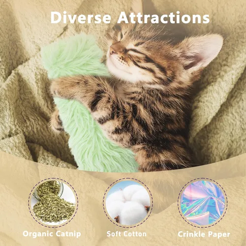 Miniatura 3 de Paquete de 3 Juguetes de Hierba Gatera, Juguetes de Almohadas para Gatos Suaves y Duraderos, Juguetes de Hierba Gatera con Sonido Crujiente, Juguete