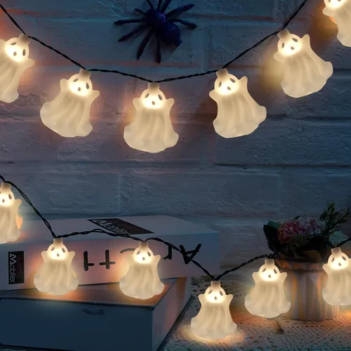 Miniatura 10 de Luces LED de calabaza de Halloween para exteriores, 8.5 pies, luces decorativas de Halloween con 10 luces LED transparentes de calabaza naranja