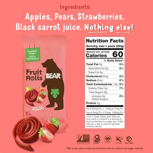Miniatura 7 de Bear Paquete variado de rollos de fruta de fresa y frambuesa, 8.4 onzas