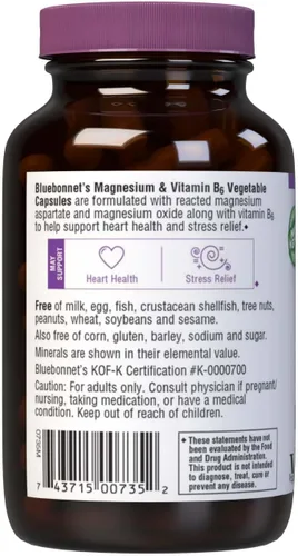 Miniatura 3 de BlueBonnet Nutrition Magnesio y B6 – 400 mg de óxido de magnesio y aspartato con vitamina B6 25 mg – Complejo de magnesio para corazón y cerebro