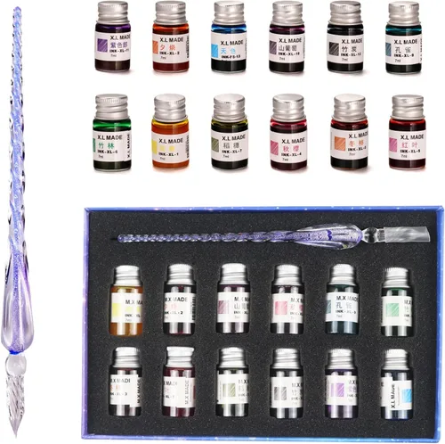 Miniatura 10 de Juego de bolígrafos de cristal para caligrafía, 12 tintas coloridas, juegos de caligrafía para arte, escritura, firma, decoración, regalo