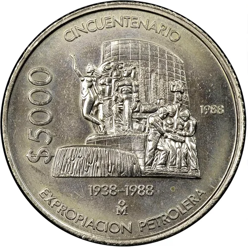 1988 Mo 5000 Peso Moneda Mexicana I Comercio 50 Aniversario de la Nacionalización de la Industria Petrolera - Creación De Petróleos Mexicanos I
