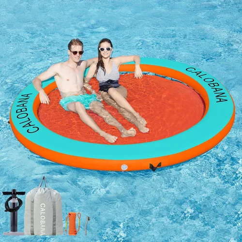 Miniatura 13 de CALOBANA Hamaca de agua inflable redonda flotante, flota lago isla balsa plataforma de muelle inflable para adultos, piscina, río, fiesta