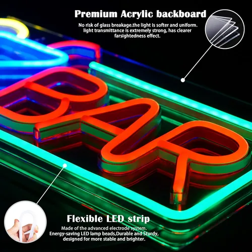 Miniatura 4 de Letreros de neón de barra de acrílico de alta calidad, luces de neón para decoración de pared, alimentadas por USB, con interruptor para el hogar
