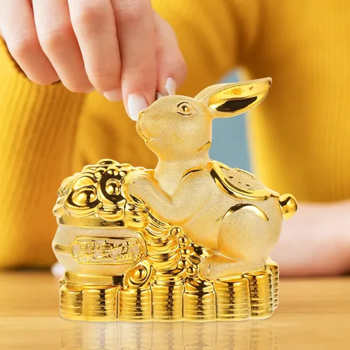 Miniatura 8 de Estatua de conejo de cerámica Feng Shui Estatua de conejo para riqueza 2023 Año Nuevo chino Zodiaco Recuerdo Animales Banco Moneda Conejito Caja