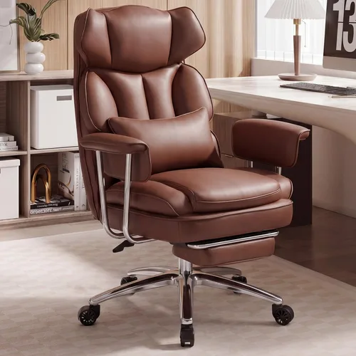 Miniatura 10 de OLIXIS Silla de escritorio para oficina en casa, cómoda con reposapiés, soporte ergonómico de cuero sintético grande y alto, ruedas giratorias