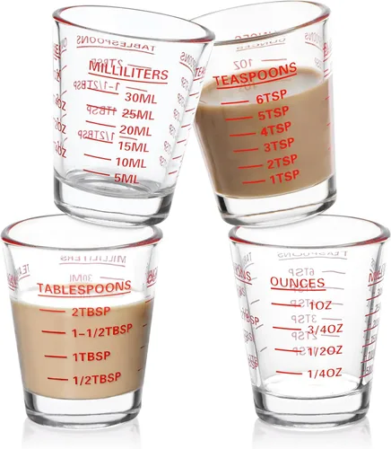 Miniatura 14 de SAIAOKJ Juego de Vasos de Chupito y Taza de Medición 2PAQUETE Vasos de Chupito Espresso de Vidrio Pesado Líquido 26 Mediciones Incrementales 1 OZ, 2