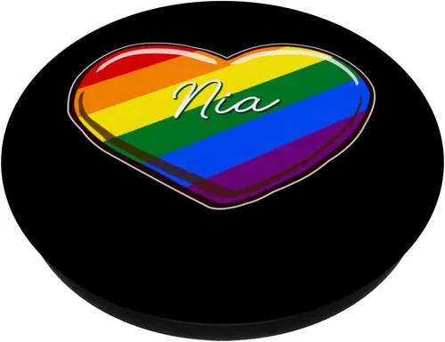 Miniatura 2 de Corazón del orgullo LGBT - Primer nombre "Nia" Rainbow Hearts Love PopSockets intercambiables PopGrip