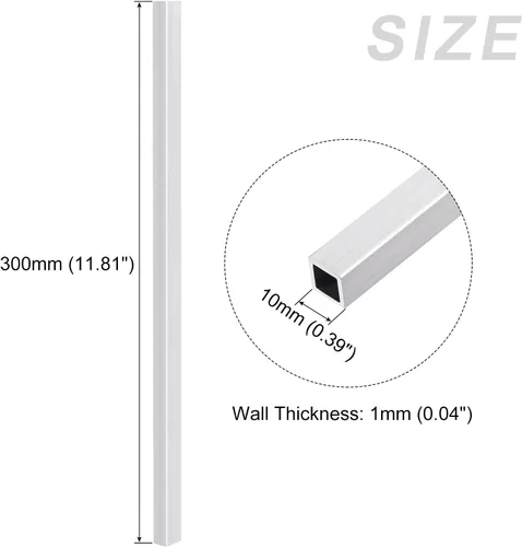Miniatura 2 de METALLIXITY Tubo cuadrado de aluminio (10 mm x 10 mm x 1 mm x 300 mm) 2 piezas, Tubo de aluminio 6063 - para mobiliario del hogar, maquinaria