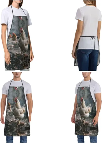 Miniatura 6 de Chicken Full Print Stain Resistant Apron With Pocket-Water Repellent Polyester Kitchen Apron For Cooking,Bbq,Waitress
