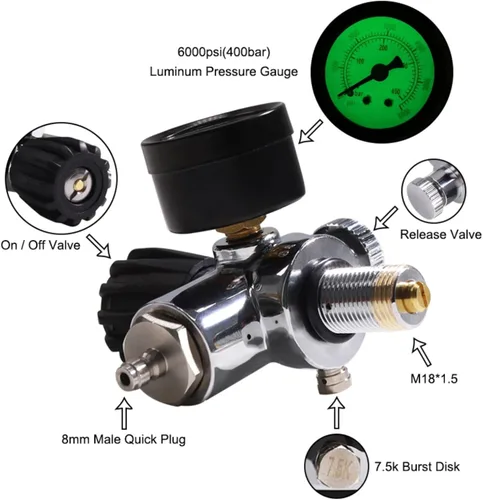 Miniatura 8 de TUXING Tanque de aire de fibra de carbono de 4.7L 4500psi (botella vacía) Estación de llenado de paintball con manguera de alta presión M18* 1.5