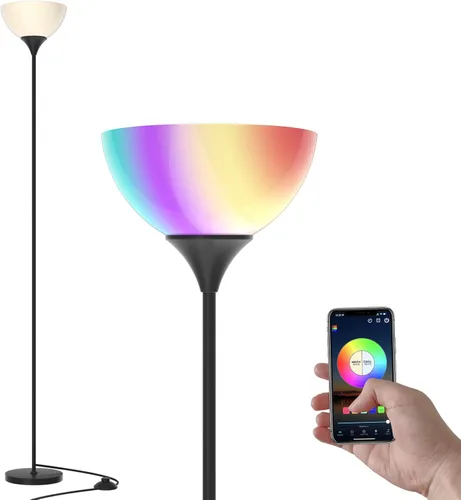 PESRAE Lámparas de pie RGB inteligentes funcionan con Alexa, aplicación WiFi de Google Assistant, lámpara de pie moderna que cambia de color,