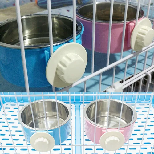 Miniatura 4 de Cuenco extraíble de acero inoxidable para perros, comedero de alimentos y agua, taza para gatos, cachorros, pájaros, mascotas (grande, azul)