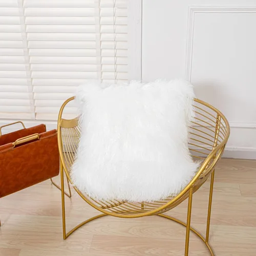 Miniatura 6 de Funda de almohada de piel de cordero mongol para decorar suave y esponjosa para sala de estar, accesorios de coche, 45 cm (18" x 18") Blanco