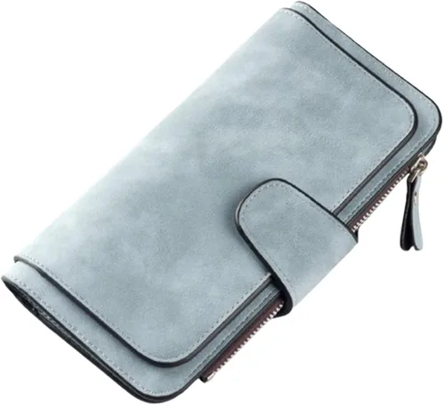 Miniatura 23 de Carteras de cuero para mujer con bloqueo RFID, billetera delgada, plegable, tarjetero con cremallera, bolsillo para monedas, ventana