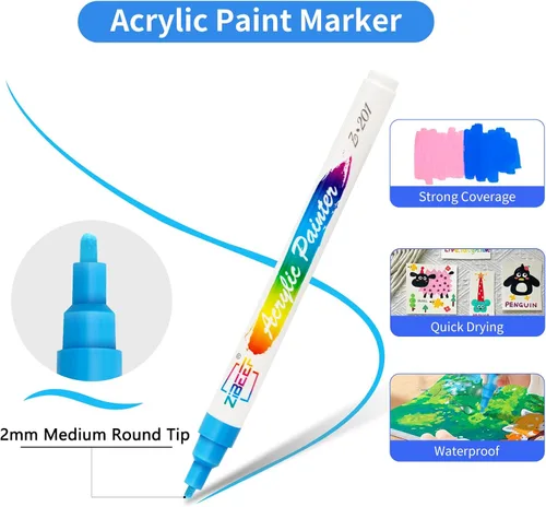 Miniatura 5 de Guangna Marcadores de pintura acrílica, bolígrafo de pintura acrílica, resistente al agua y de alta saturación, ideal para madera, metal, plástico