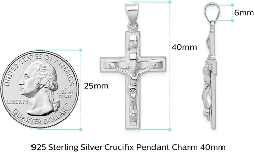 Miniatura 5 de Colgante de cruz latina INRI de plata de ley 925 maciza, 1.575in x 0.787in, regalos de joyería para mujeres, esposa, mamá, regalos para hombres