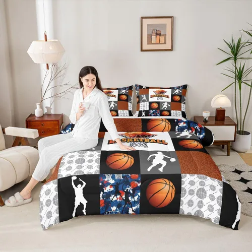 Miniatura 3 de Erosebridal - Juego de edredón completo de baloncesto para niños, juego de ropa de cama deportiva, edredón para atletas de baloncesto, conjuntos