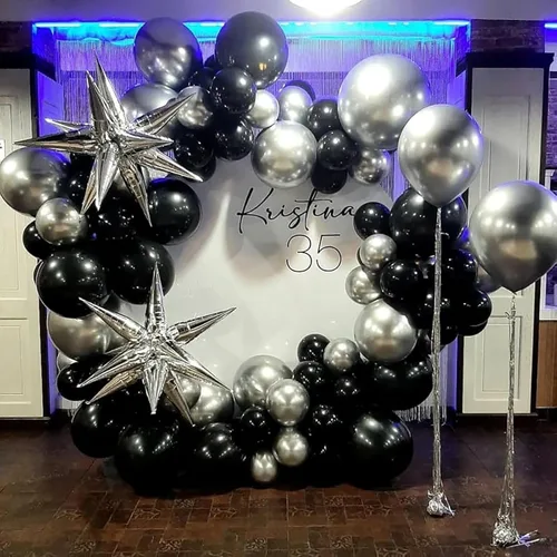Miniatura 6 de Globos negros y metálicos plateados, 50 piezas de globos negros y plateados de 12 pulgadas, globos para fiestas para cumpleaños, graduación, Año