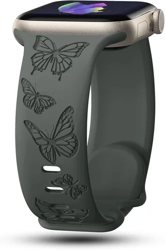 Miniatura 11 de Bandas con grabado de mariposa compatibles con Apple Watch de 41mm 40mm 38mm 49mm 46mm 49mm 46mm 45mm 44mm 42mm, mujeres, correa deportiva de Negro