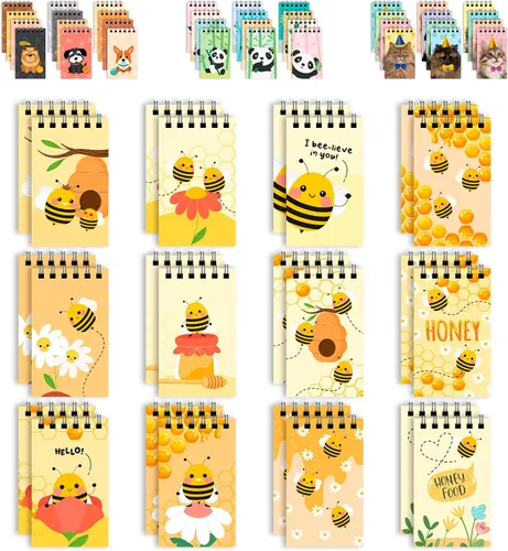 Decorably Paquete de 24 Blocs de Notas de Favores de Fiesta de Abejorro para Niños - 12 Diseños Inspiradores de 2.4x4 pulgadas Bloc de Notas de