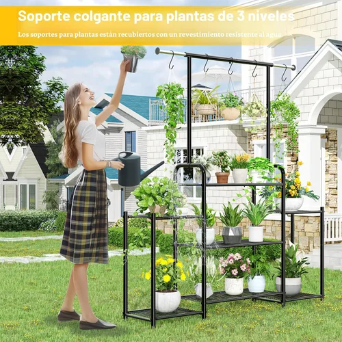 Miniatura 4 de Simple Trending Soporte para Plantas de Interior y Exterior, Estante Colgante de Metal de 3 Niveles Alto para Múltiples Macetas de Flores, Soporte