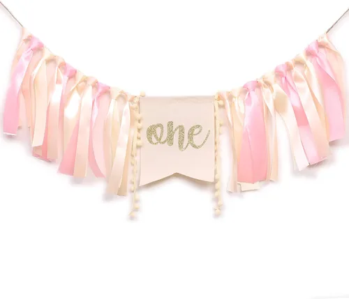 WAOUH Cartel para silla de bebé niña, pancarta rosa para decoración de primer cumpleaños, accesorio para fotos de pastel, letrero de cumpleaños