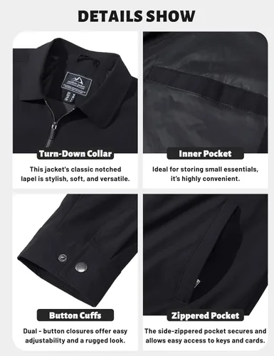 Miniatura 6 de TACVASEN Chaqueta Cortavientos Ligera para Hombre con Cremallera Completa Cuello Plegable Chaquetas Abrigo Casual Ligero con Bolsillos con Cremallera
