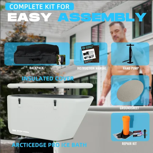 Miniatura 7 de Bañera de hielo inflable para atletas, con borde inclinado, compatible con enfriador de agua, tapa aislada, hoja de suelo de EVA, mochila, 155 2-Gris