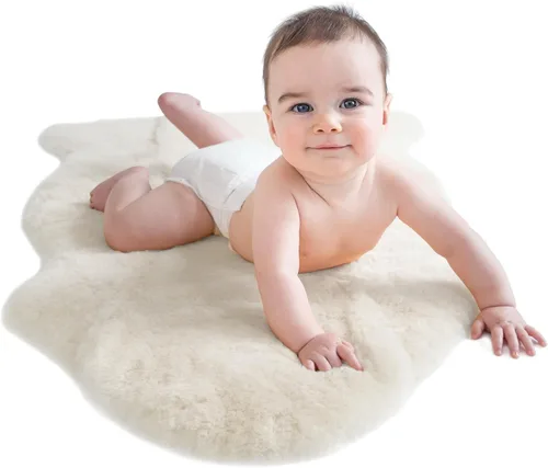 Woolino Alfombra de piel de oveja lujosamente suave y esponjosa para dormitorio, alfombra de bebé de piel de cordero de lana merino australiana 100%