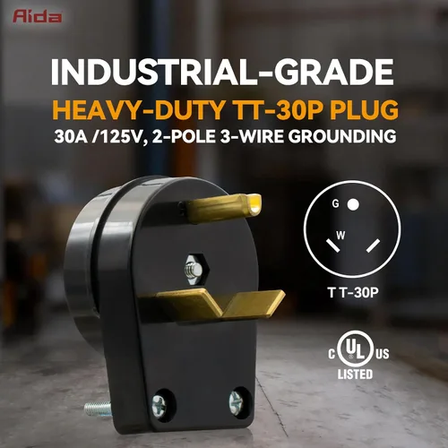 Miniatura 4 de AIDA Enchufe de repuesto para autocaravana de 30 amperios y 125 V, enchufe de ángulo resistente NEMA TT-30P, grado industrial autoconectado a tierra