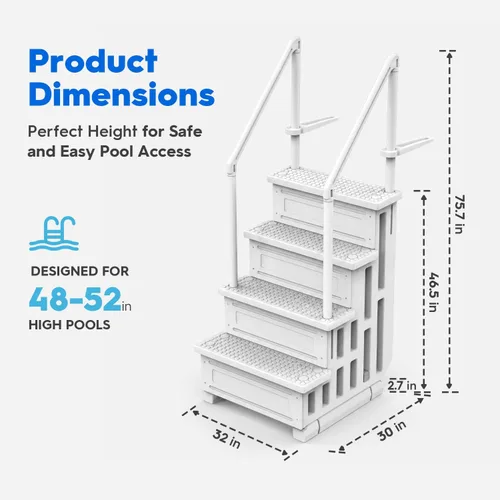 Miniatura 5 de XtremepowerUS Escalera de piscina sobre el suelo y sistema de 4 escalones con pasamanos, escalera de entrada resistente para acceso de terraza a