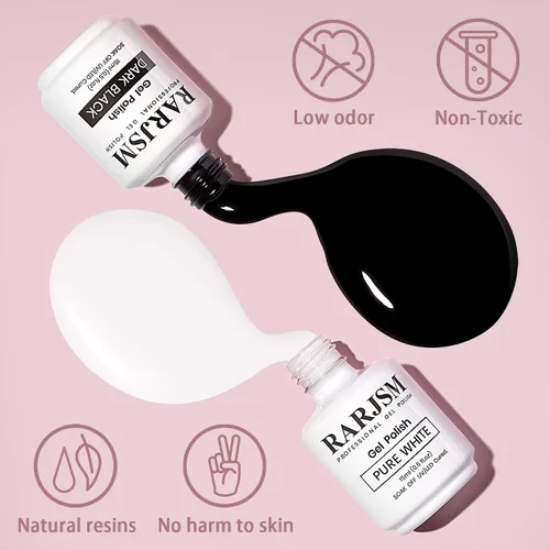 Miniatura 2 de RARJSM Esmalte de uñas de gel blanco y negro de 0.5 onzas líquidas, gran capacidad, secado por LED UV, requiere para salón de manicura francés