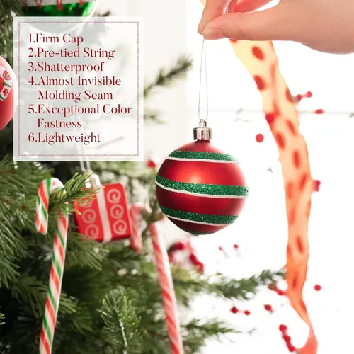 Miniatura 5 de Valery Madelyn Juego de adornos para árbol de Navidad, 16 unidades de bastón de caramelo rojo, verde y blanco, inastillables, decoración de árbol