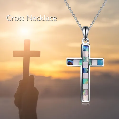 Miniatura 12 de YFN Collar de cruz de plata de ley 925 con nudo celta cruz infinito corazón amor colgante collar de 18 pulgadas