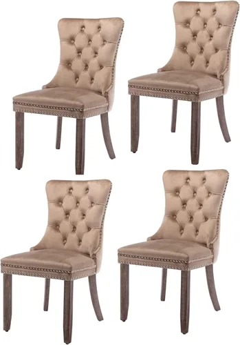 Miniatura 56 de Juego de 6 sillas de comedor modernas para sala de estar, cocina, patas de madera maciza, cojín acolchado de tela de lino, asiento y respaldo