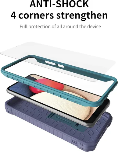 Miniatura 2 de Funda para Samsung Galaxy A02S, protección de grado militar, doble capa, a prueba de golpes, con protector de pantalla HD de vidrio templado y Azul