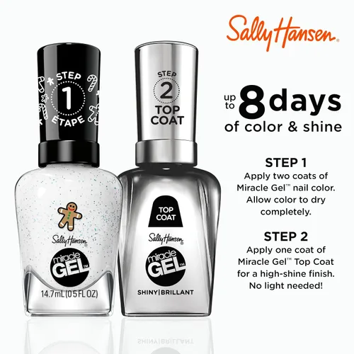 Miniatura 5 de Sally Hansen Miracle Gel - Esmalte de uñas de calidad de salón navideño, fórmula similar al gel, sistema de dos pasos, no necesita luz UV, larga
