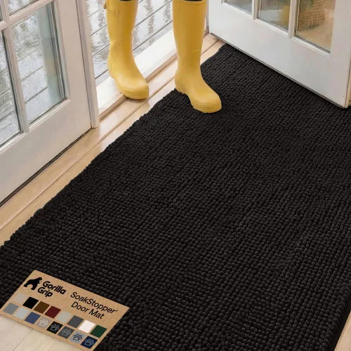 Miniatura 10 de GORILLA GRIP SOAKSTOPPER - Tapete para puerta de perro, 30 x 20 pulgadas, lavable a máquina, absorbente, captura la humedad, barro, suciedad, Negro