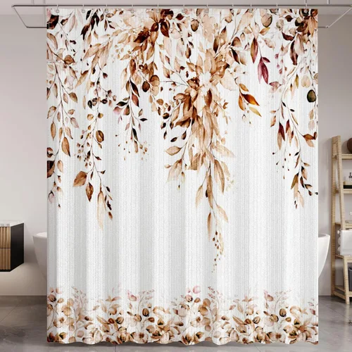 Miniatura 15 de Cortina de ducha de hojas de eucalipto negras para baño: juego de cortinas de ducha con acuarela de arte estético con ganchos, decoración de tela