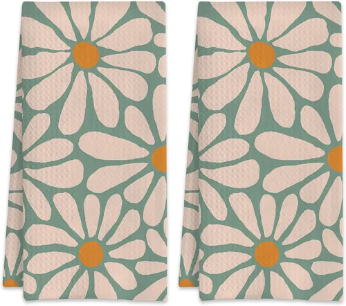 Juego de 2 toallas de mano bohemias con diseño de margaritas y margaritas, juego de 2 toallas de baño absorbentes florales para cocina, cocina,