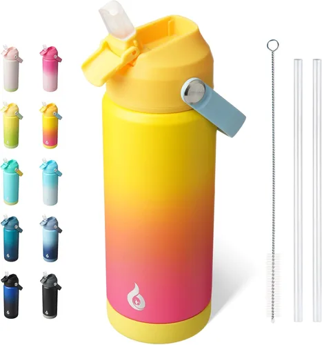 Miniatura 41 de BJPKPK - Botella de agua aislada con tapa de popote, 532 ml Botellas termo con boquilla suave, asa flexible y base antideslizante, libre de BPA, a